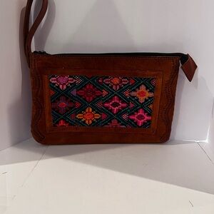 VTG  Hand Tooled Leather  Boho  Wristlet  Clutch Bag.